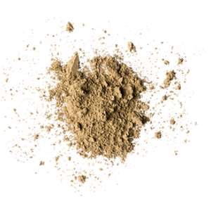 Pile of brown powdered substance on a white background.
