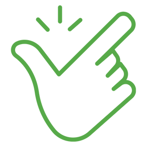 A green line icon of a hand snapping its fingers.